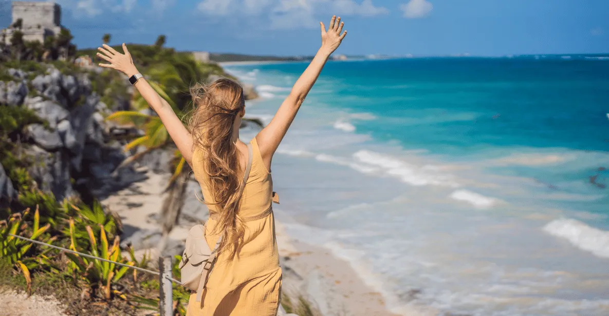 Traveler photo above the beach at the Tulum ruins