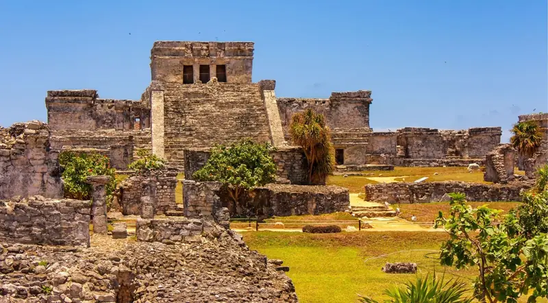 The Castillo temple and central plaza of the Tulum Archaeological Zone